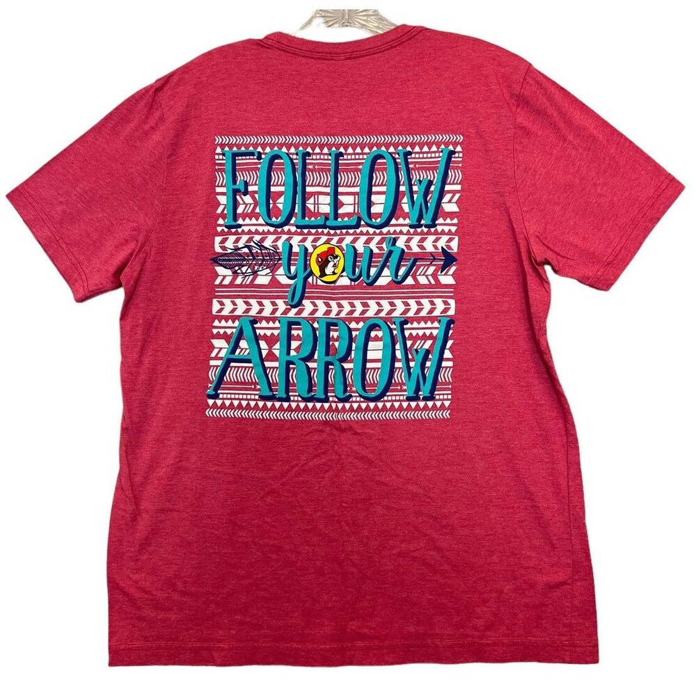 Buc-ee's T-Shirt Unisex Large Red Follow Your Arrow Graphic Tee Short Sleeve